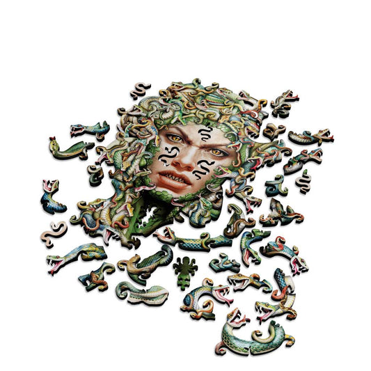 Fathom Puzzles Bad Hair Day Wooden Laser Cut Jigsaw 200 Pieces Geoff Cota Medusa surrounded by her hair of snakes Alternate