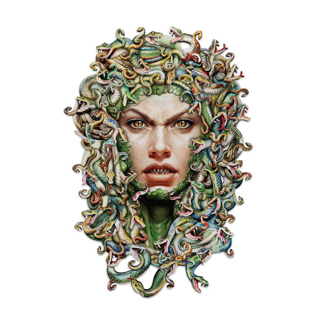 Fathom Puzzles Bad Hair Day Wooden Laser Cut Jigsaw 200 Pieces Geoff Cota Medusa surrounded by her hair of snakes Main