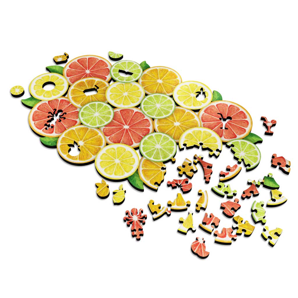 Fathom Puzzles Sweet & Sour Alt Wooden Laser Cut Jigsaw 200 Pieces Geoff Cota Citrus, Lemon, Lime, Orange Grapefruit