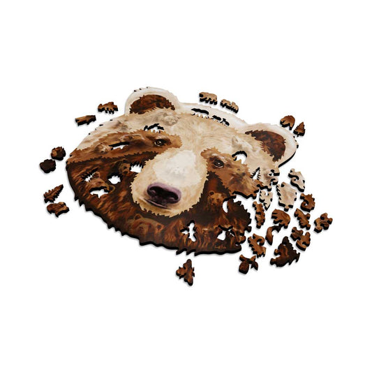 Fathom Puzzles Bearly There Alternate Wooden Laser Cut Jigsaw 200 Pieces Geoff Cota Grizzly Brown Bear