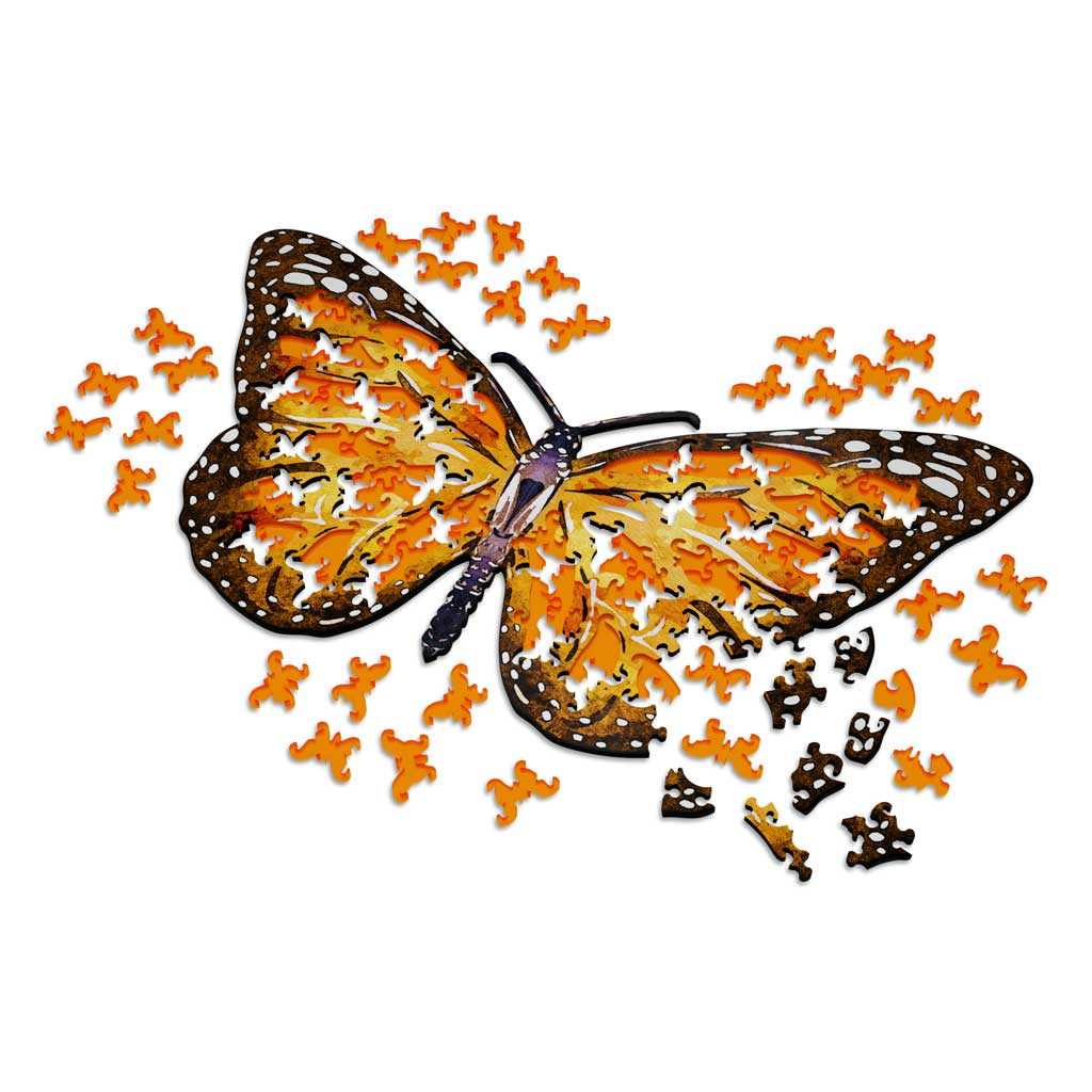 Fathom Puzzles Majestic Monarch Alternate Wooden Acrylic Laser Cut Jigsaw 200 Pieces Geoff Cota Butterfly with acrylic